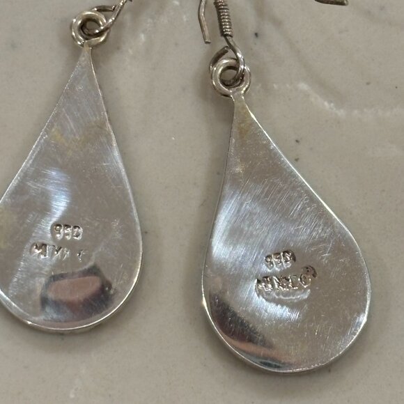 Two Pair Turquoise Earrings in Silver from Mexico - Picture 5 of 5